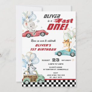 Invitation Cute Animaux Course Voitures 1er Anniversaire Fast