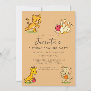 Invitation Cute Animaux Dix Épingles Bowling Anniversaire Fêt