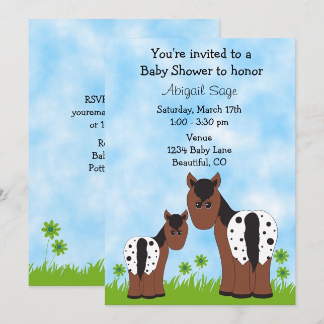 Invitation Cute Appaloosa Mare et Baby shower de Cheval Foin (Devant / Derrière)