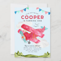 Cute Aquarelle Aviation Sky Red Avion Anniversaire