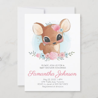 Invitation Cute aquarelle Baby shower de cerfs floraux
