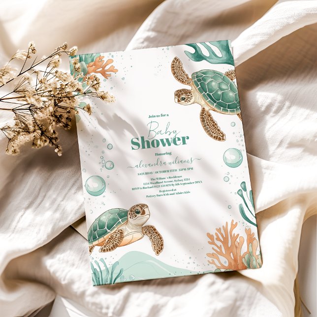 Invitation Cute aquarelle Baby shower de tortue marine (Créateur téléchargé)