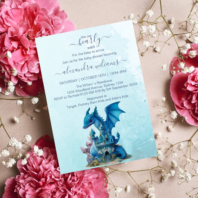 Invitation Cute Aquarelle Baby shower Dragon Bleu (Créateur téléchargé)
