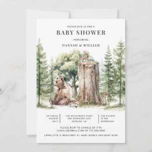 Invitation Cute aquarelle Baby shower forestier des ours