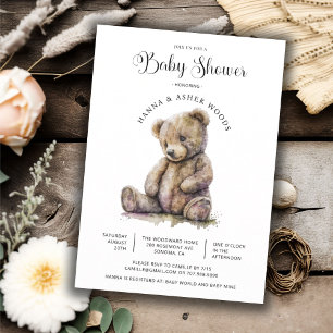 Invitation Cute Aquarelle Baby shower Ours Teddy