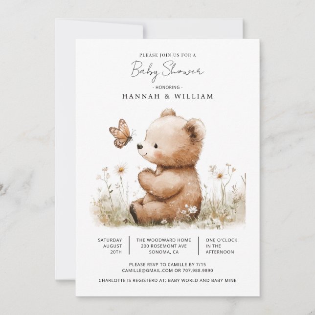 Invitation Cute Aquarelle Baby shower Ours Teddy (Devant)