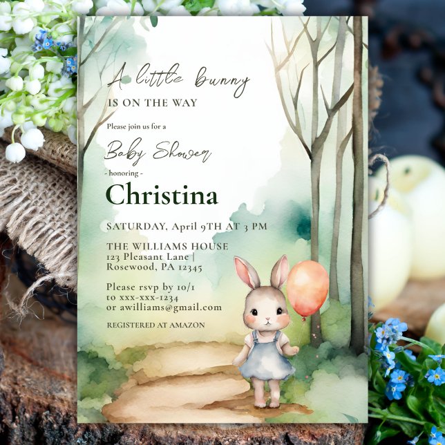 Invitation Cute Aquarelle Bunny Baby shower fille (Créateur téléchargé)