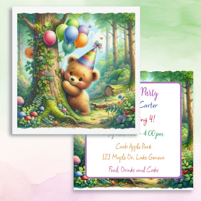 Invitation Cute Aquarelle Cartoon Bébé Ours Bébé Anniversaire (Créateur téléchargé)