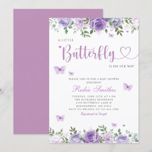 Invitation Cute Aquarelle Floral Butterfly Girl Baby shower