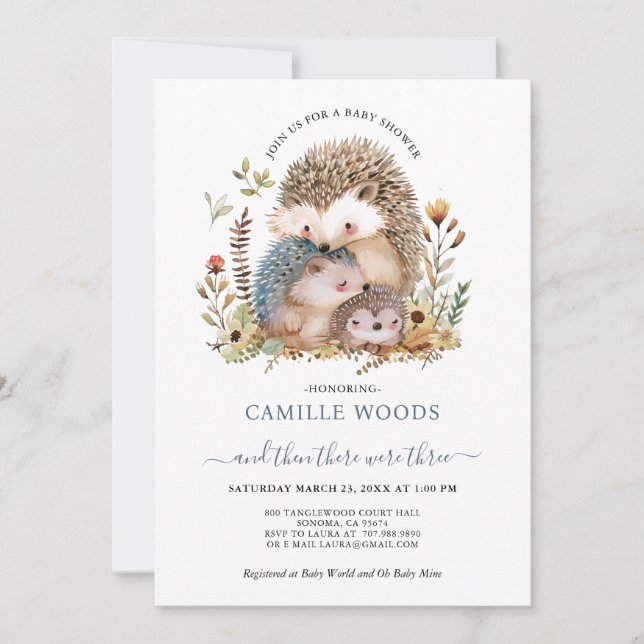 Invitation Cute Aquarelle Hérisson Baby shower de famille (Devant)