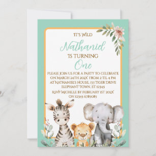 Invitation Cute Aquarelle Jungle 1ère fête d'anniversaire
