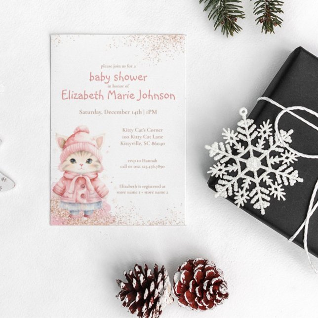 Invitation Cute aquarelle Kitty Chat Baby shower de manteau d (Créateur téléchargé)