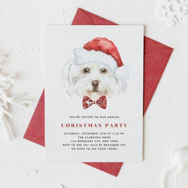 Invitation Cute aquarelle Maltese Père Noël Noël (Créateur téléchargé)