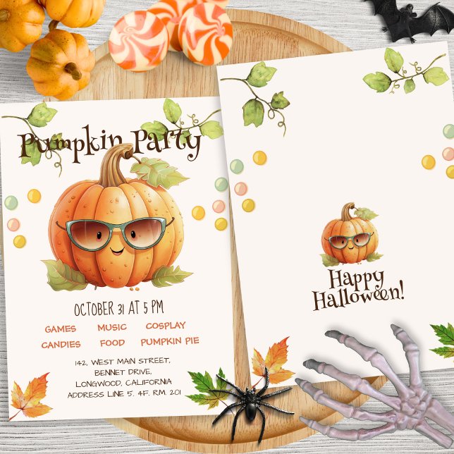 Invitation Cute Aquarelle Orange Citrouille Kid Halloween (Créateur téléchargé)
