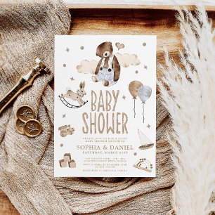 Invitation Cute Aquarelle Ours Baby shower Boho moderne