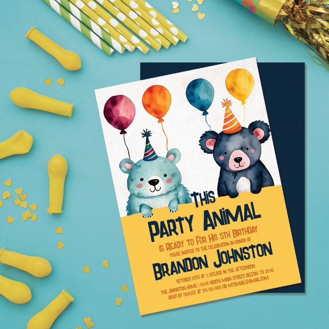 Invitation Cute Aquarelle Ours Boy's Birthday Party Animal (Créateur téléchargé)