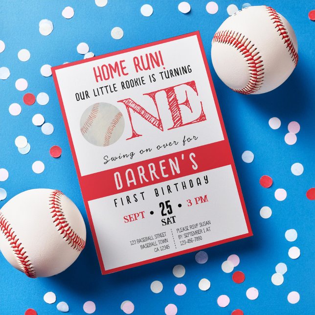 Invitation Cute aquarelle Rookie Baseball 1er anniversaire (Créateur téléchargé)