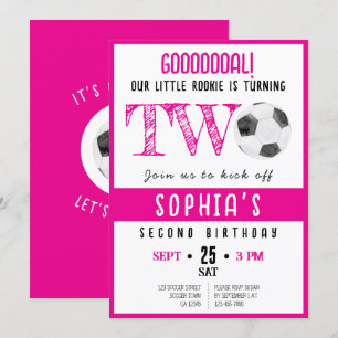 Invitation Cute Aquarelle Rookie Soccer Rose 2e Anniversaire