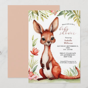 Invitation Cute aquarelle rouge Baby shower Kangaroo