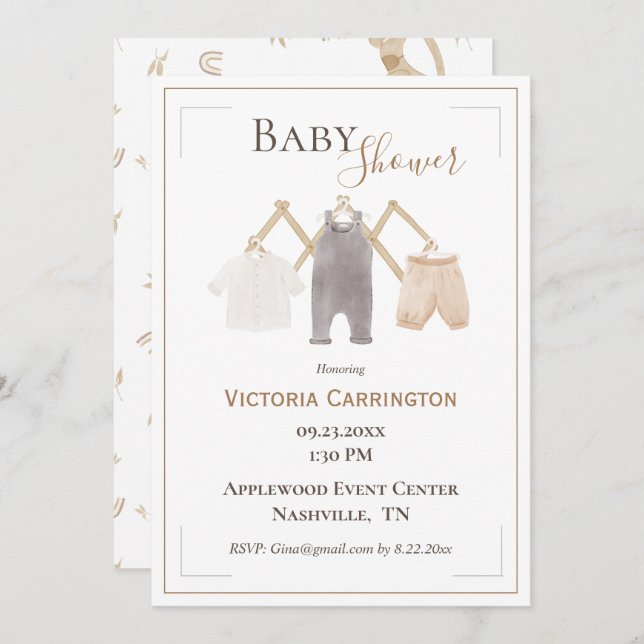 Invitation Cute Aquarelle RustIc Baby shower simple (Devant / Derrière)