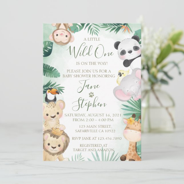 Invitation Cute Aquarelle Safari Animaux Baby shower (Debout devant)