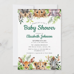 Invitation Cute Aquarelle Safari Animaux Baby shower