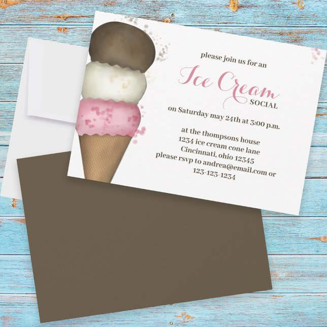 Invitation Cute Aquarelle Whimsical Glace Cream Parti social (Créateur téléchargé)