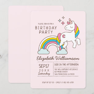 Invitation Cute Arc-En-Ciel Unicorn Et Sparkles Anniversaire
