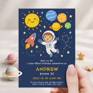Invitation Cute Astronaut Kids Birthday Card