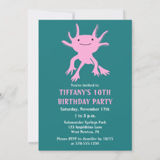 Invitation Cute Axolotl Pink Salamander Birthday Party
