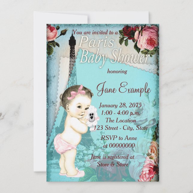 Invitation Cute Baby Baby shower Paris Vintage (Devant)