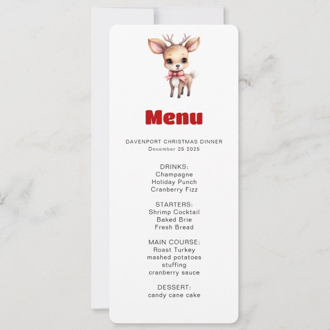 Invitation Cute Baby Deer Cartoon Illustration Menu (Devant)