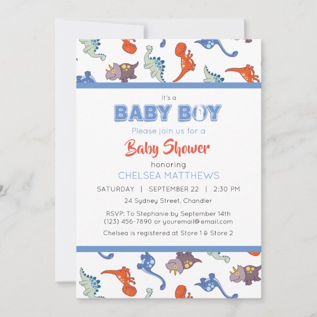 Invitation Cute Baby Dinosaur Motif Imprimer Personnalisé (Devant)