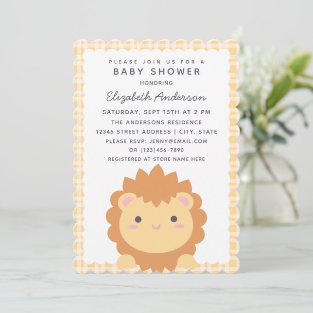 Invitation Cute Baby Lion Cub Baby shower neutre genre (Debout devant)