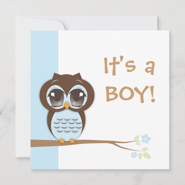 Invitation Cute Baby Owl C'est un Baby shower de garçon Invit (Devant)