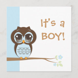 Invitation Cute Baby Owl C'est un Baby shower de garçon Invit