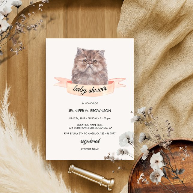 Invitation Cute Baby shower de ruban de chat persan (Créateur téléchargé)