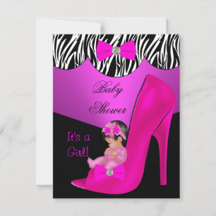 Invitation Cute Baby shower fille Hot rose Baby Chaussure noi