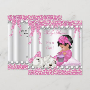 Invitation Cute Baby shower fille léopard rose cupcake
