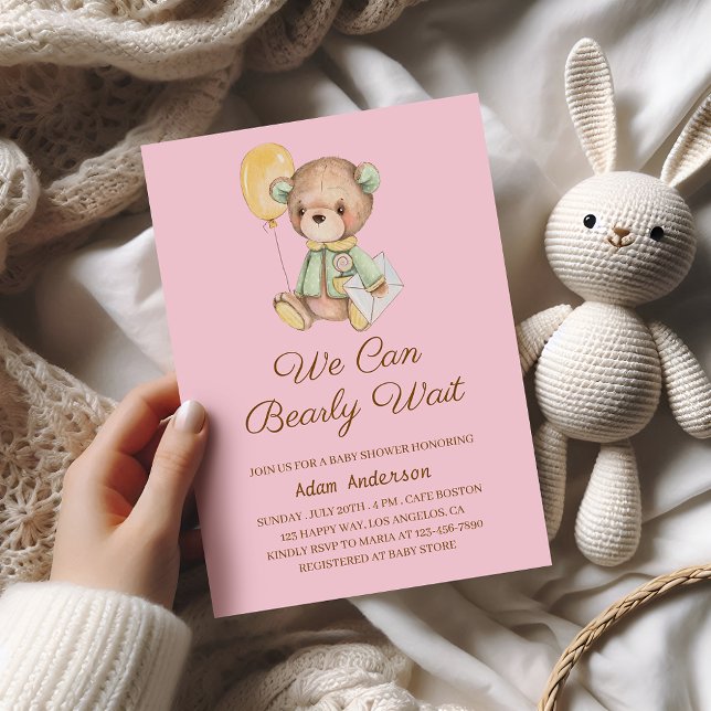 Invitation Cute Baby shower Ours En Teddy - On Peut Attendre  (Créateur téléchargé)