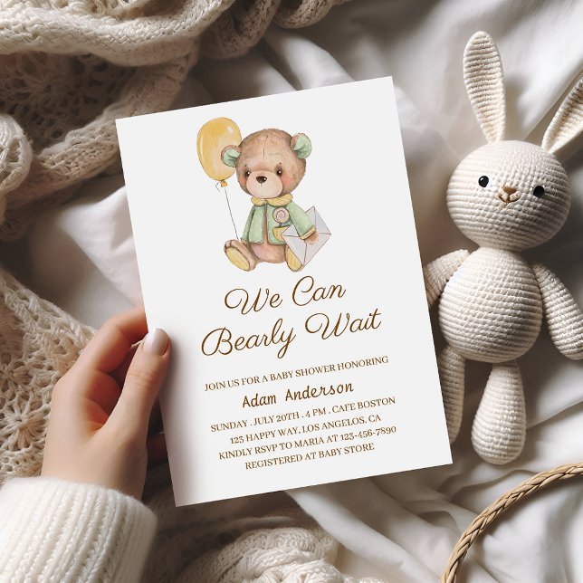 Invitation Cute Baby shower Ours En Teddy - On Peut Attendre  (Créateur téléchargé)