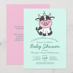 Invitation Cute Baby shower Vache Kawaii Rose Girl