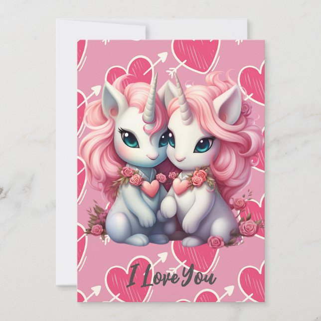 Invitation Cute Baby Unicorns Cpuple pour le cadeau de la Sai (Devant)