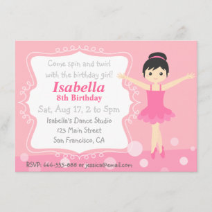 Invitation Cute Ballerina en rose, fête d'anniversaire de fil