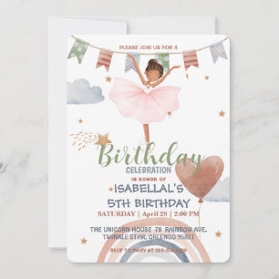Invitation Cute Ballet afro Balloon Anniversaire filles fête