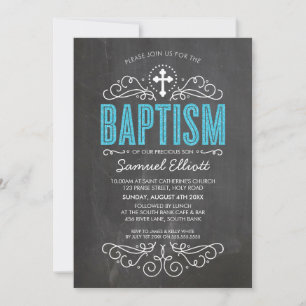 Invitation CUTE BAPTISM élégant bleu parties scintillant type