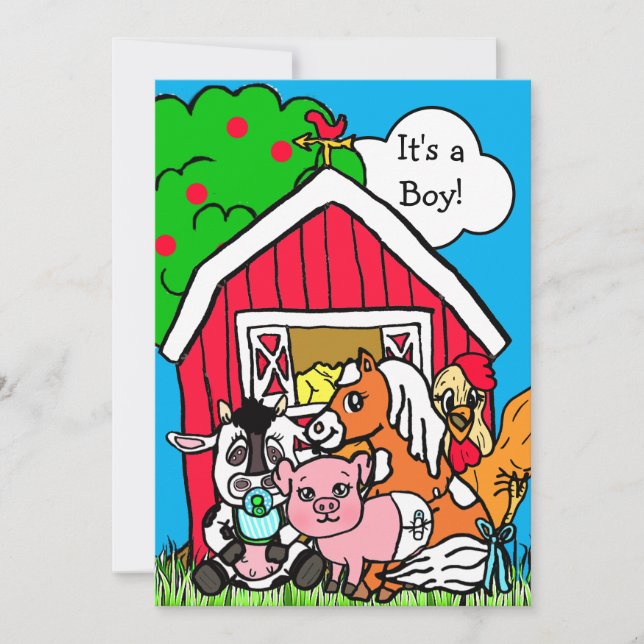 Invitation Cute Barn Jardin Animaux Ferme Baby shower à thème (Devant)