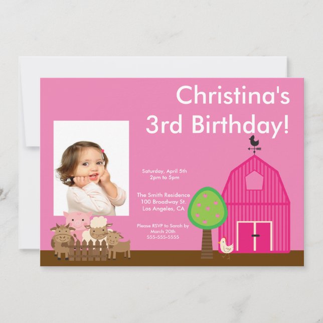 Invitation Cute Barn Yard Farm Animaux Birthday Photo Invitat (Devant)
