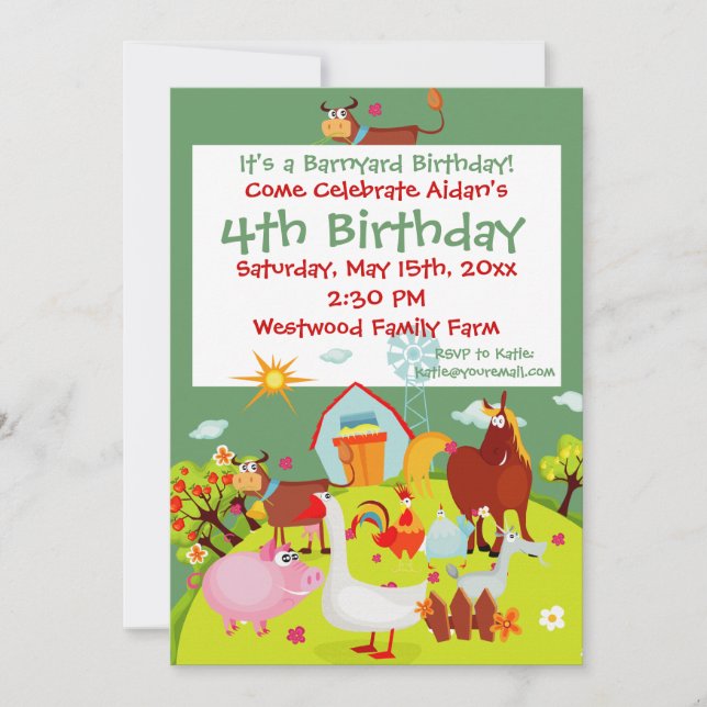 Invitation Cute Barnyard Animaux de ferme Anniversaire Invita (Devant)