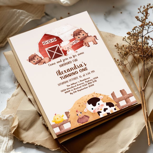 Invitation Cute Barnyard Farm Animaux 1er Anniversaire (Créateur téléchargé)